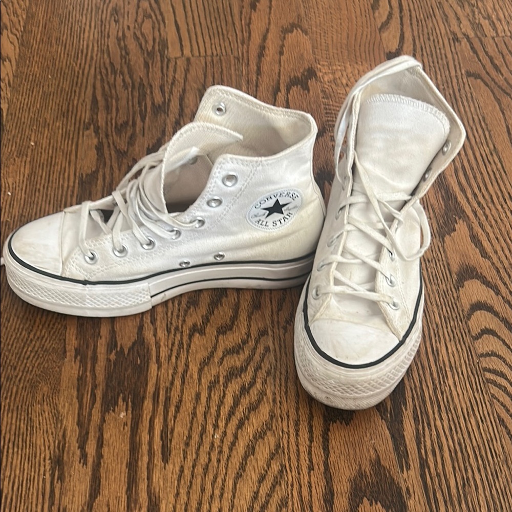 Converse All Star White Canvas High-Tops platform